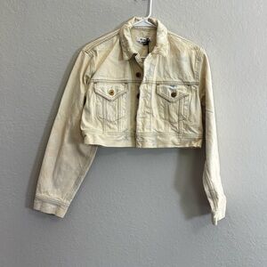 Re/Done Cream Cropped Denim Jacket